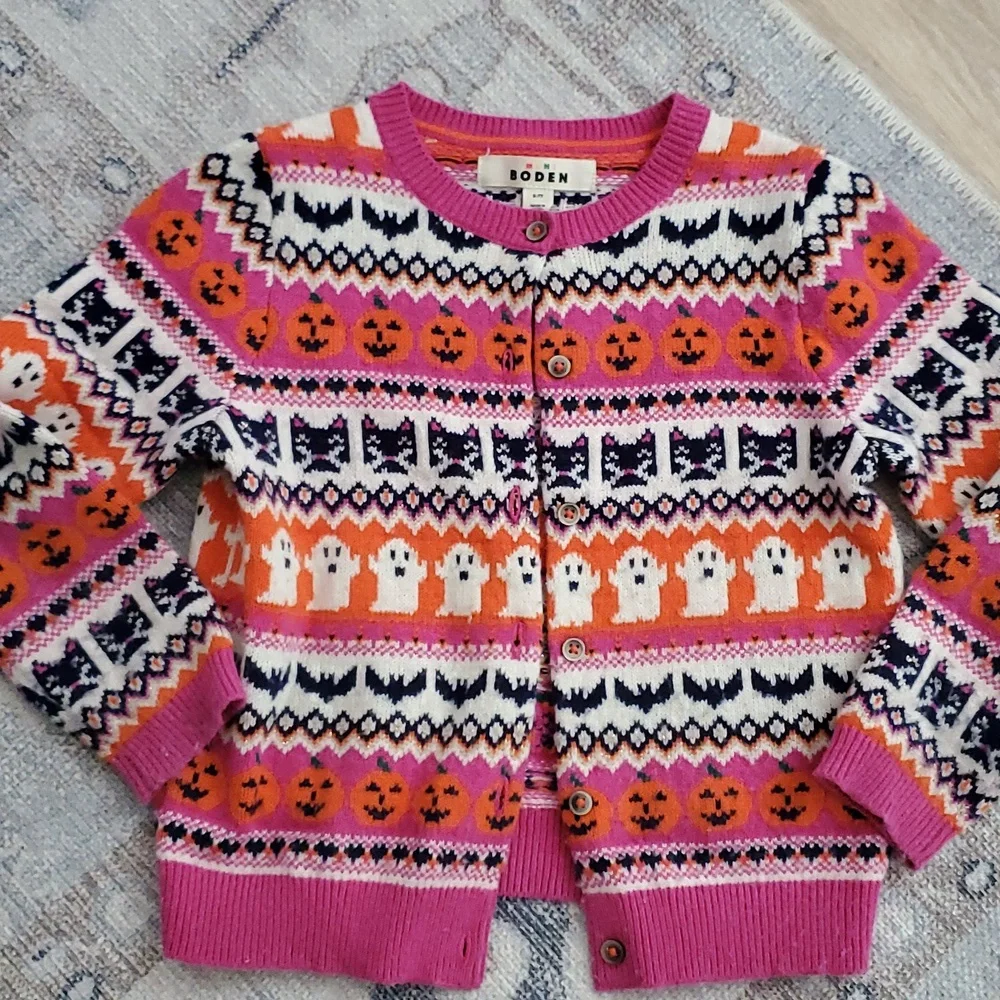 Mini Boden Girls Halloween Fair Isle Button Front Sweater Cardigan Sz6-7 - Picture 2 of 8